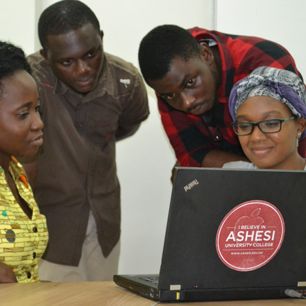 Students from Ashesi University College in Ghana took part in a Skype session with members of the College community during a recent faculty trip to the campus. 