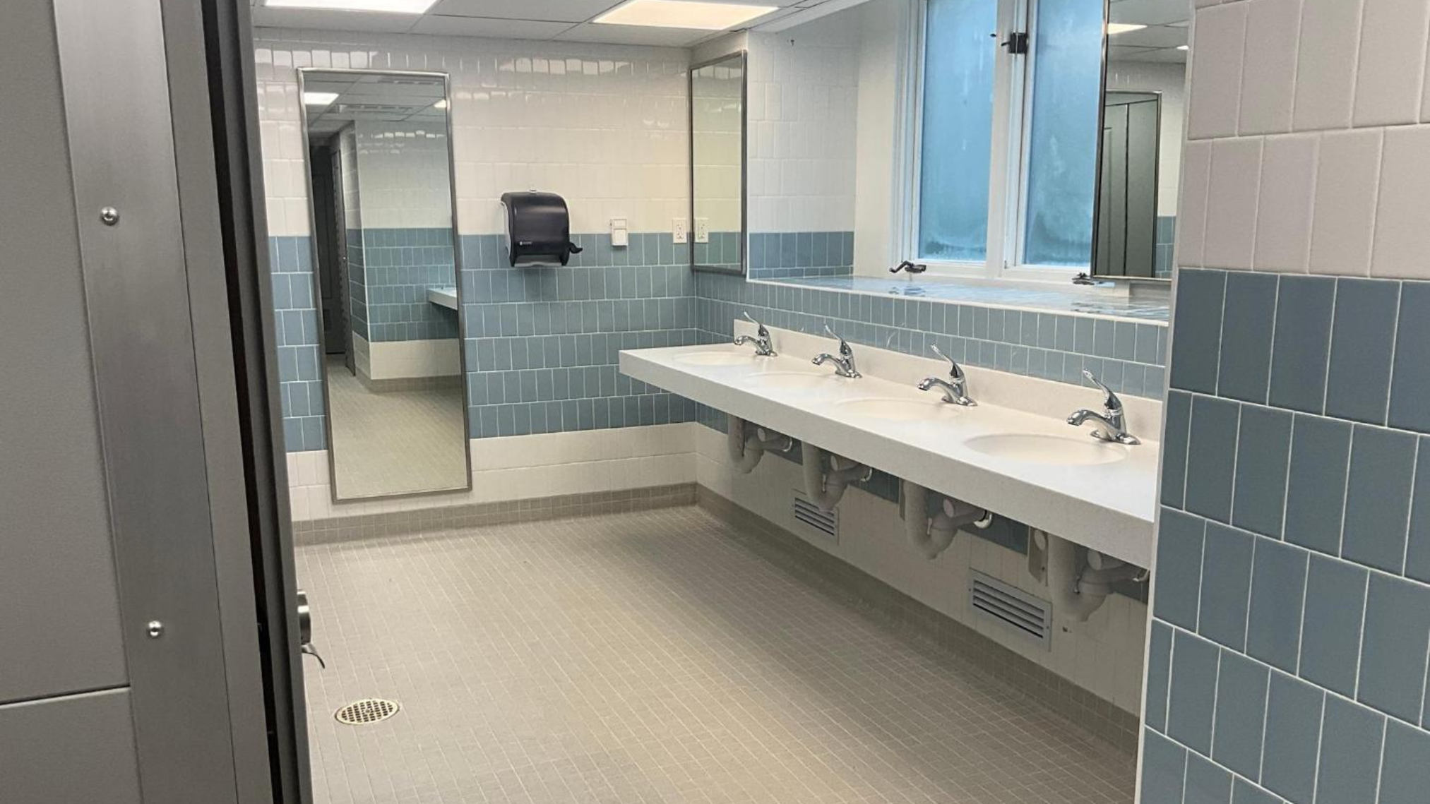 A renovated bathroom in Larrabee Hall