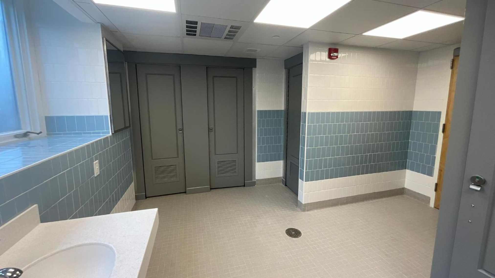 A renovated bathroom in Larrabee Hall