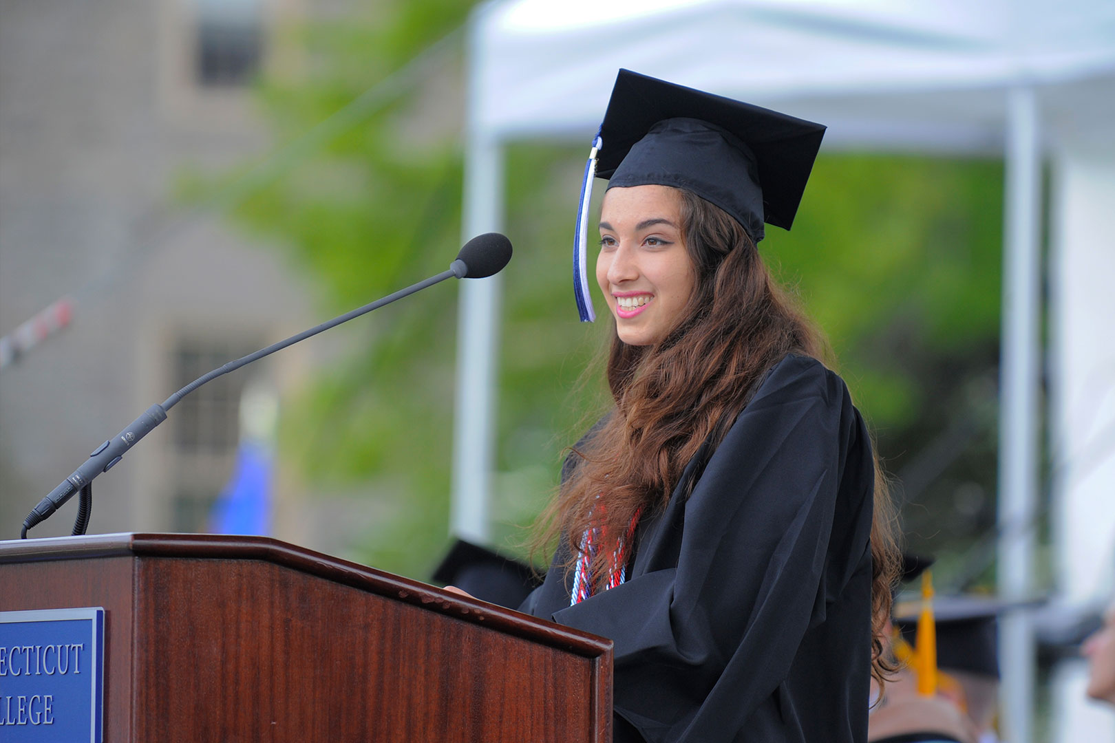 Mia Haas-Goldberg '16 delivers her senior class speech at the College's 98th Commencement.