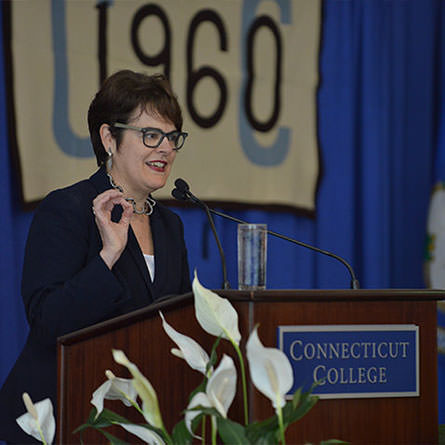 President Katherine Bergeron delivers the State of the College Address at Reunion 2016
