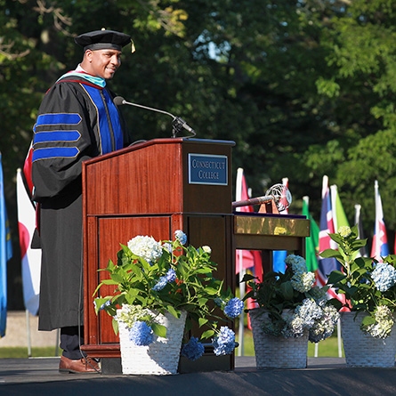 Dean of Institutional Equity and Inclusion John McKnight gives the keynote address at Convocation. 