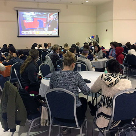 Students gathered in the College Center at Crozier-Williams to watch the election results. 