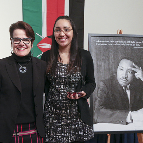 President Katherine Bergeron with MLK Service Award winner Jennifer Nival
