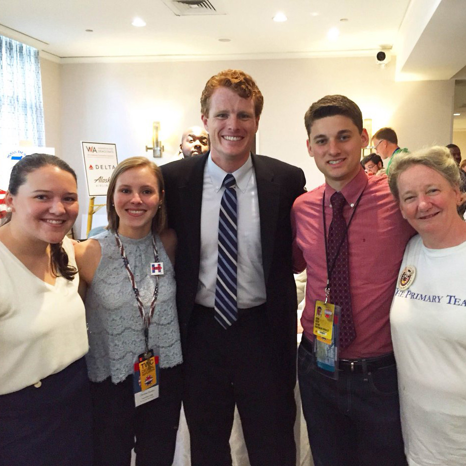 Christina Rankin '18 (second from left) met Massachusetts Rep. Joseph Kennedy III (center) at the Democratic National Convention in Philadelphia.