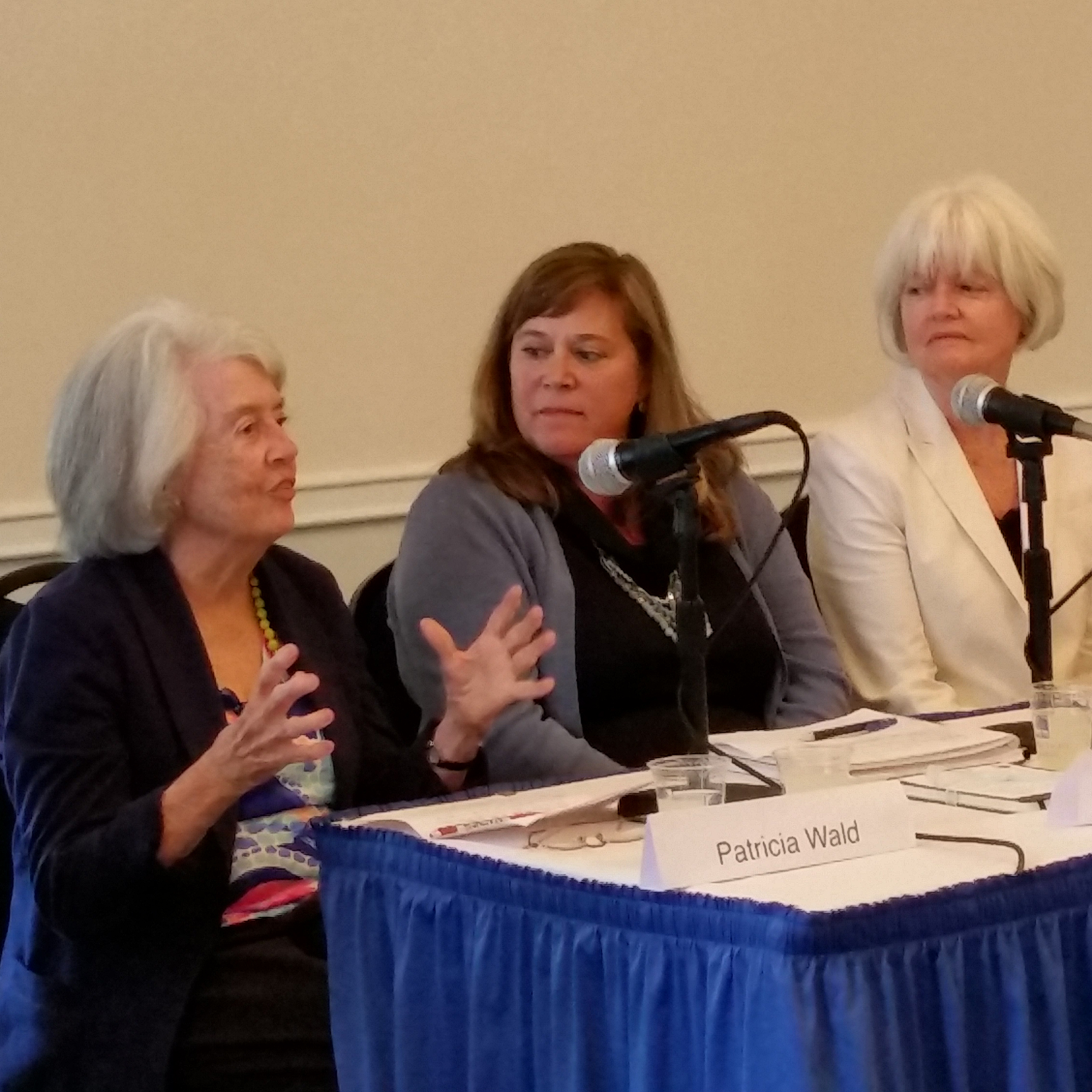 Patricia McGowan Wald '48 (left), Valerie Bataille Marshall '83 (center) and Peggy Stavros Reeves '74 were part of the Sundays with Alumni panel discussion on law.