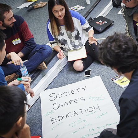 Lera Shynkarova '20 (center) shared ideas with other youth representatives from around the world during a workshop at the World Forum for Democracy.