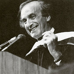 Wiesel spoke at Palmer Auditorium in 1990 to commemorate the establishment of the Elie Wiesel Chair in Judaic Studies.