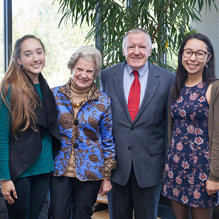 Laura Lundegar '18, Carolyn '60 and Jerry Holleran GP '07, and Hanako Brais '18