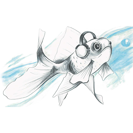 An illustration of a fish wearing headphones