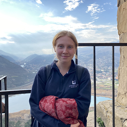 Anna Batelli ’25 at the Jvari Monastery in Tbilisi, Georgia, during a recent Spring Break trip with her Russian class. 