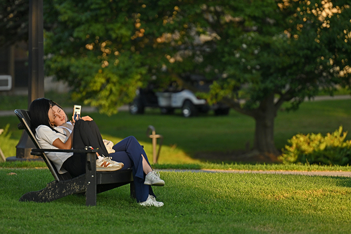 Students relax on Tempel Green.