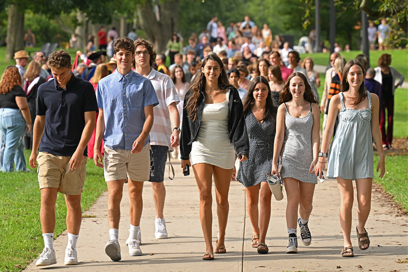 Students walking at Convocation