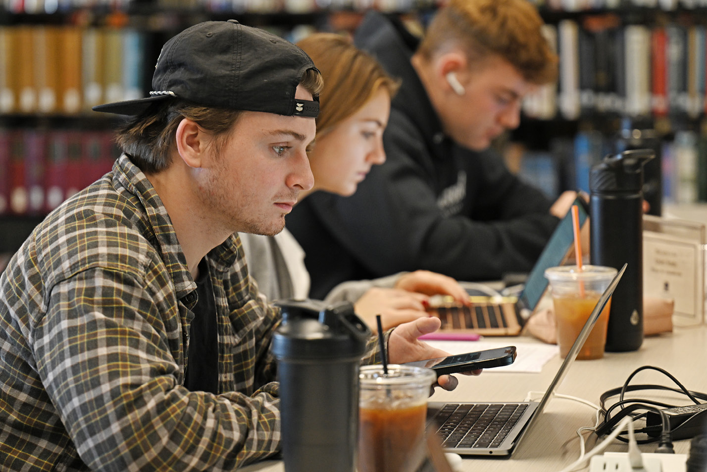 Students studying in Shain Library during finals.