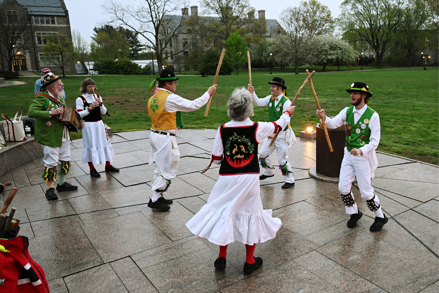 Morris dancers welcome May with a dance on Tempel Green.