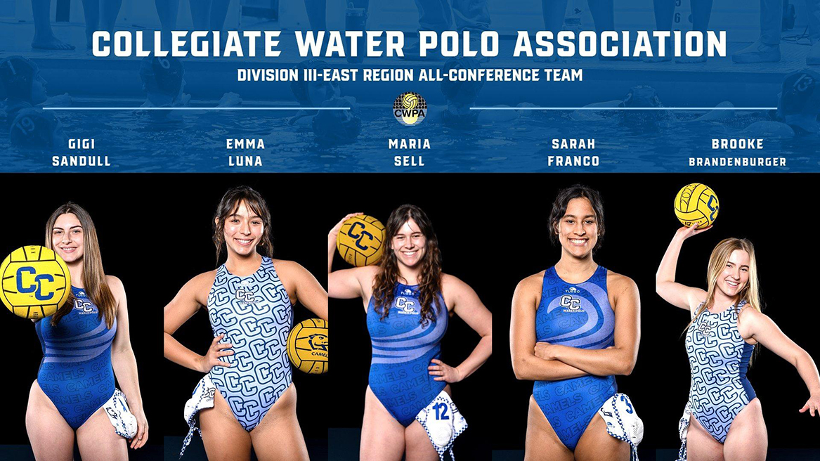 A graphic showing the five team members who earned division honors.