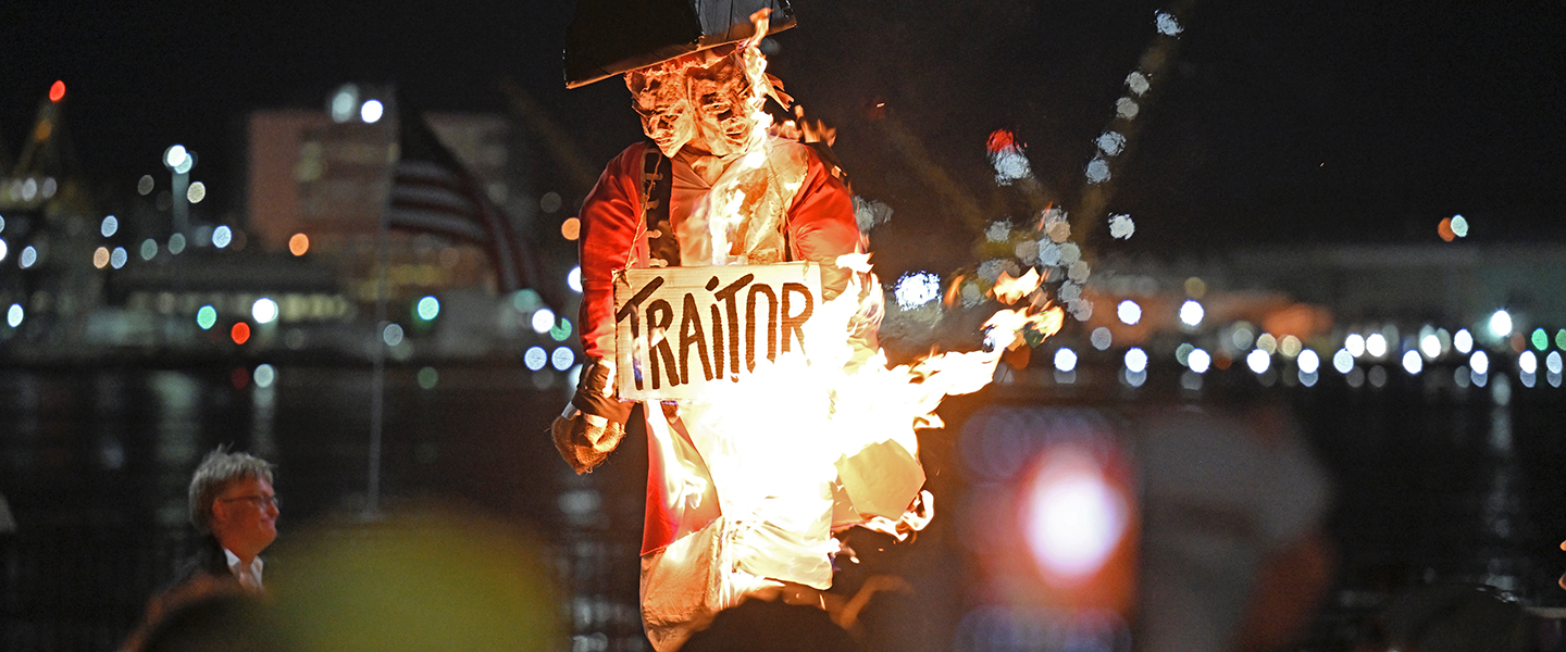 A Benedict Arnold effigy burns in New London as part of an annual tradition.