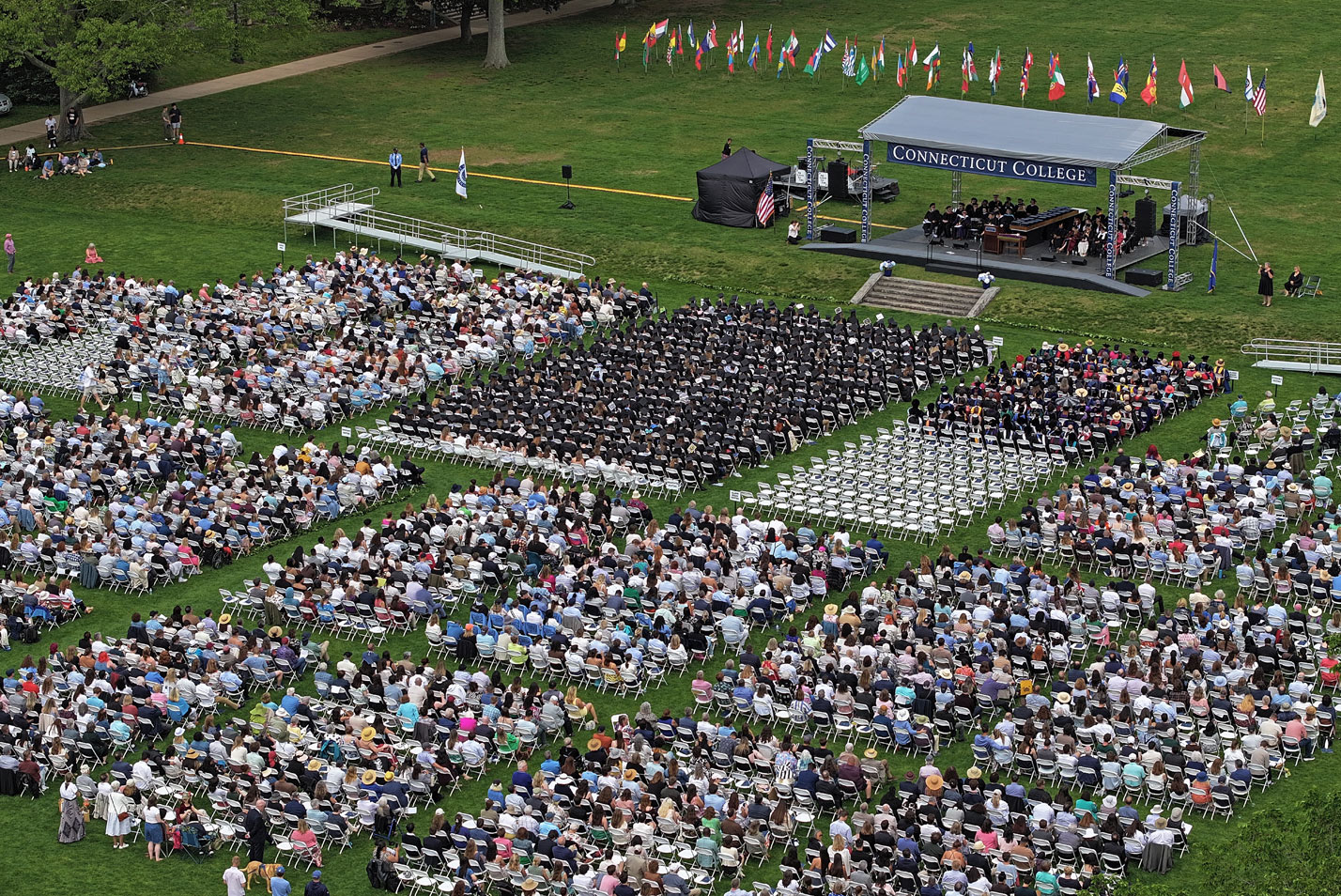 An aerial photo of Commencement.
