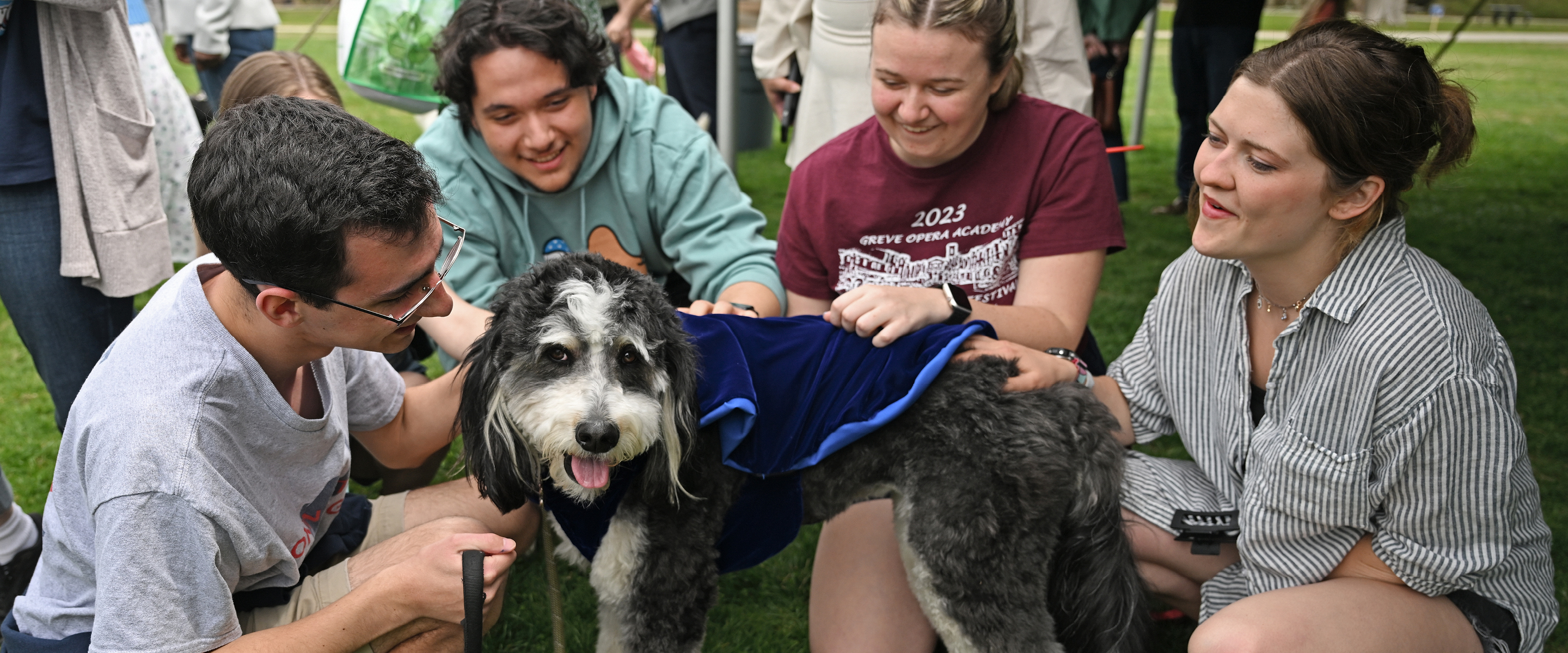Students pet First Dog Koda at the first Indoguration