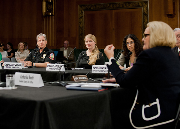 Darcie Folsom participates in a roundtable on preventing and responding to campus sexual assaults. 